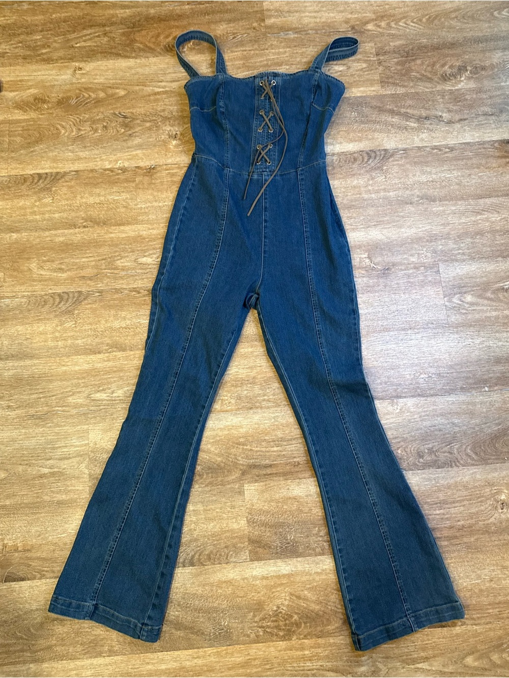 VENUS Dark Blue Lace-Up Denim Jumpsuit